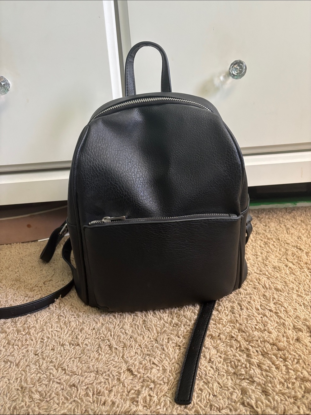 Black Leather Mini Backpack